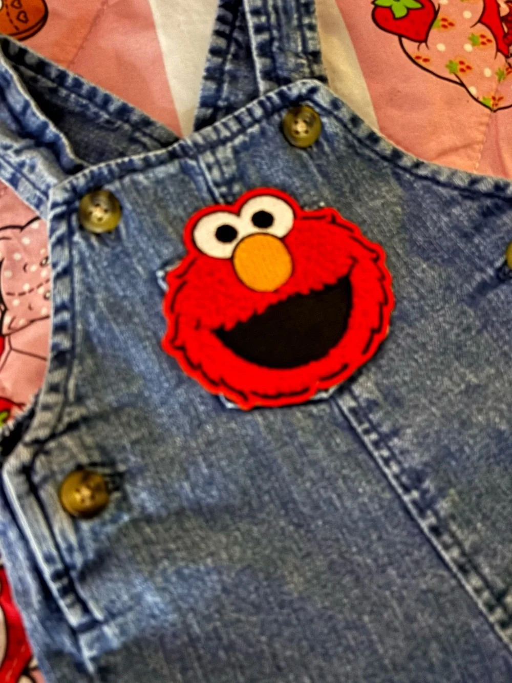 Kids Denim Overalls with Red Elmo patch